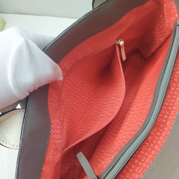 Kate Spade New York Gray Leather Bow Double Handle Large Tote Shoulder Bag - Picture 15 of 16